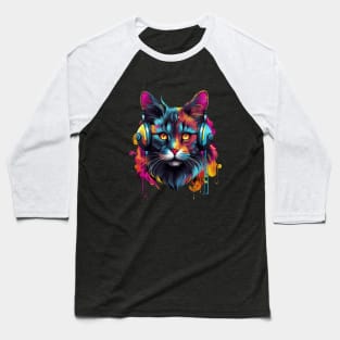 Urban Purr: Graffiti Cat Vibing in Headphones Baseball T-Shirt